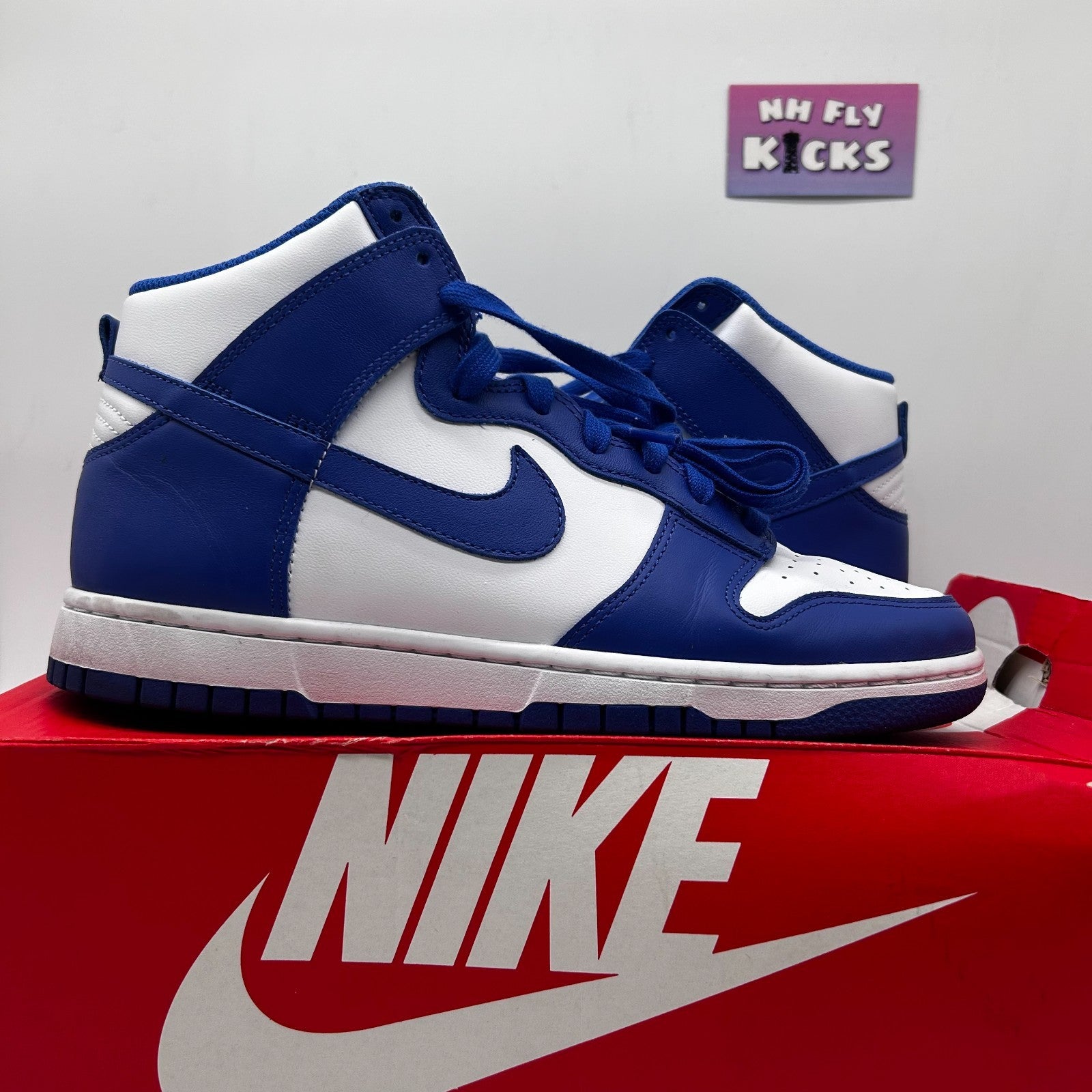 Size 9.5 Nike Dunk High Retro White/Game Royal-Total Orange