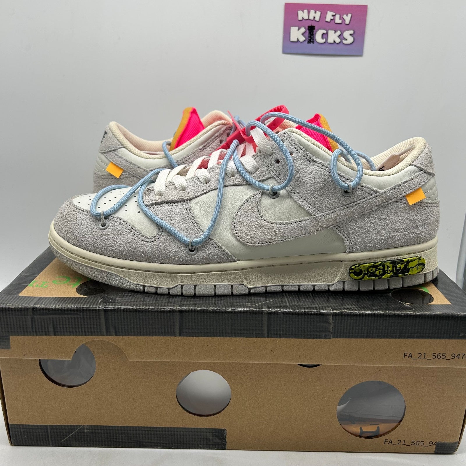 Size 12 Nike Dunk Low Off-White Lot 38 Sail/Neutral Grey-Psychic Blue