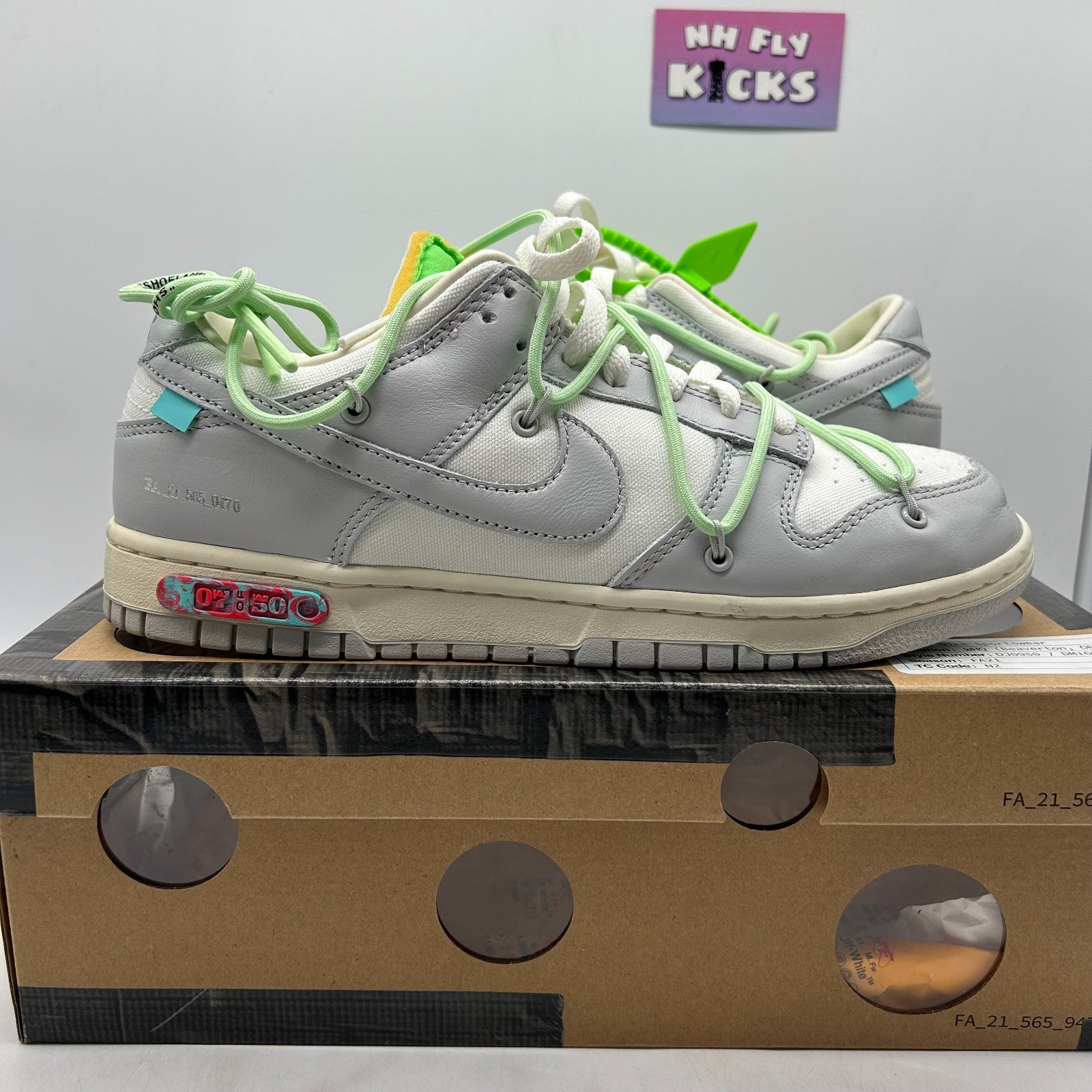 Size 9.5 Nike Dunk Low Off-White Lot 7 Sail/Neutral Grey-Vapor Green