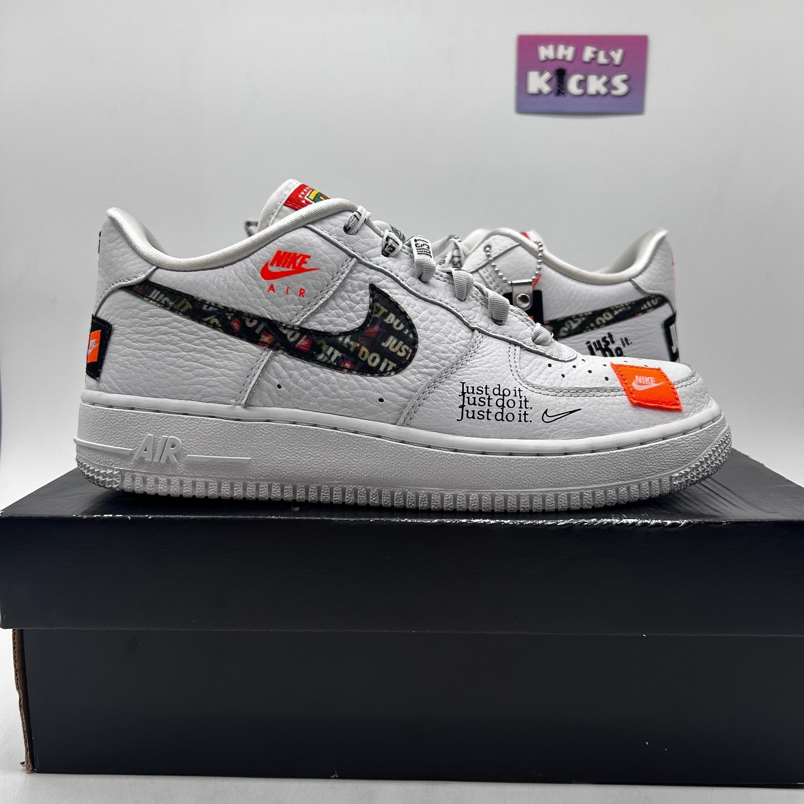 Size 5Y Nike Air Force 1 Just Do It Premium White/ Orange Black